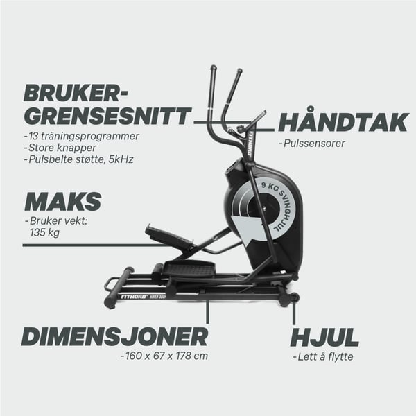 FitNord Hiker 300F ellipsemaskin, framhjulsdreven 9