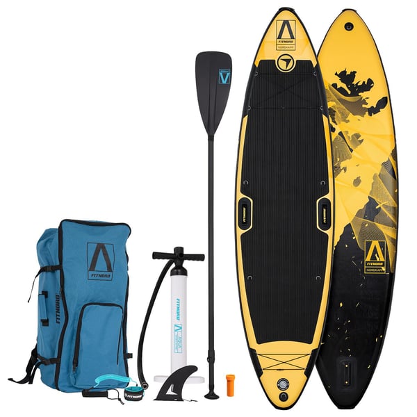 FitNord Aqua Leaf 340 G2 SUP-brettsett, Nordkapp (svart-gul), med karbonfiberåre