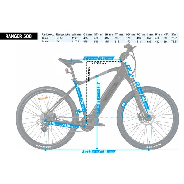 FitNord Ranger 500 elektrisk terrengsykkel (612 Wh batteri)
